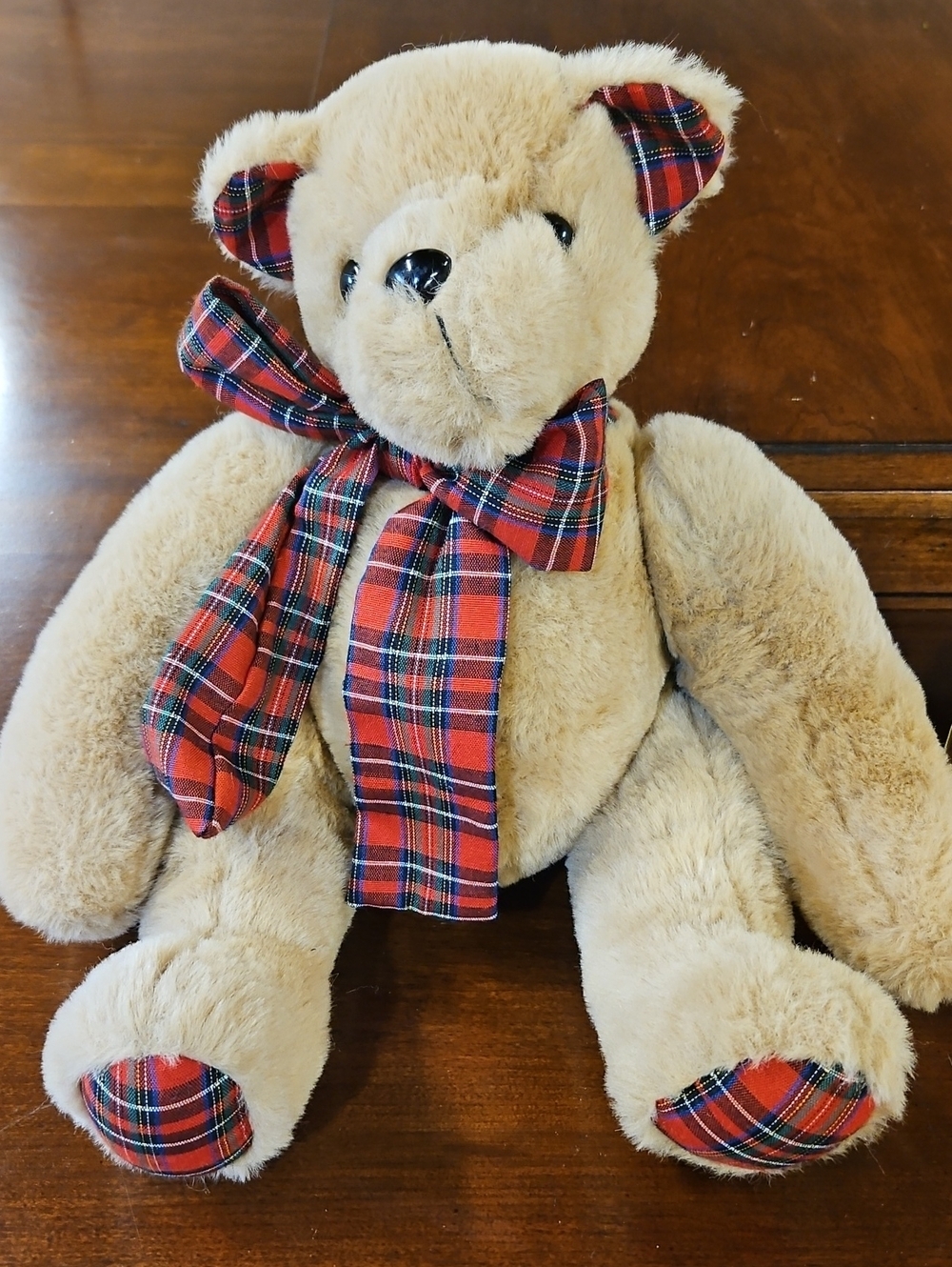 Lillian Vernon Vintage Jointed Plush Bear Stuffed Animal Christmas Bow VGUC